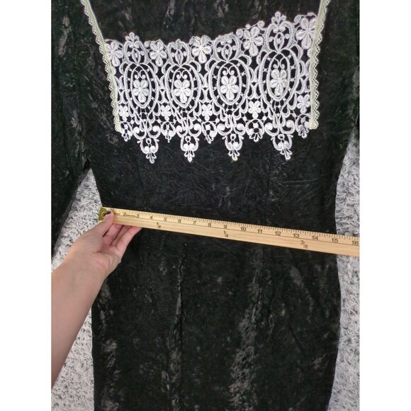 VINTAGE JESSICA MCCLINTOCK GUNNE SAX Velvet Whimisigoth Dress Womens XS Crochet - Picture 6 of 10